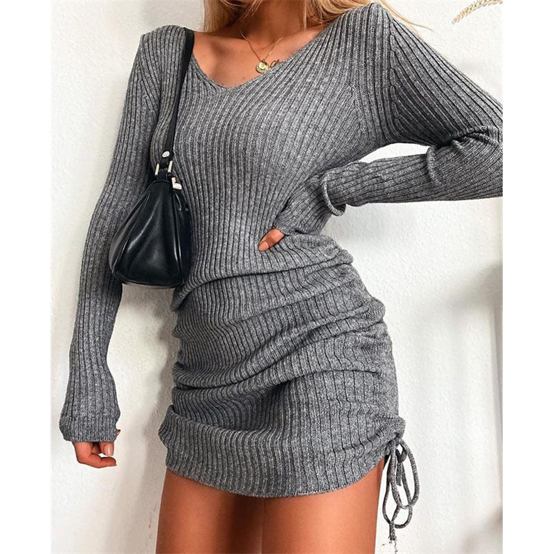 Sweater Dress Outfit With Tights 2 Piece Set Knitted Sweater V-neck Long Sleeve Autumn Winter Sexy Slim Fit