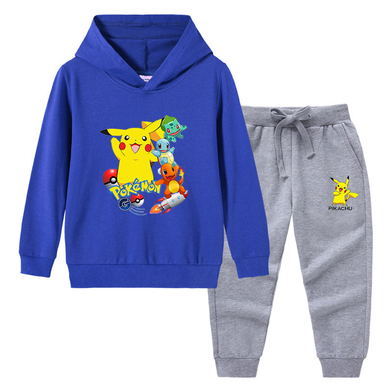 Children Pokemon Pikachu Hoodie & Pant Set Hooded Sweater Trousers Two-Piece Baby Cotton Sweater Set