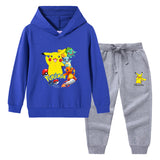 Children Pokemon Pikachu Hoodie & Pant Set Hooded Sweater Trousers Two-Piece Baby Cotton Sweater Set