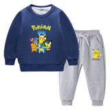 Children Pokemon Pikachu Hoodie & Pant Set Fleece Lined Padded Warm Keeping Winter Clothes Sweatershirt Suit