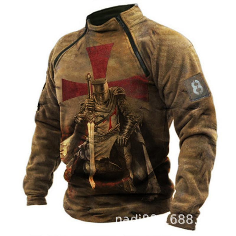 Tactics Style Men Sweatshirts & Hoodies Men's Long Sleeve Creative Retro 3D Printing Outdoor Casual Sweatshirt