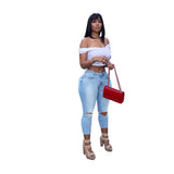 Women Plus Size Jeans Slim-Fit Lace Up Denim Skinny Pants