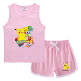 Children Pokemon Pikachu Tshirts & Shorts Casual Sports Sweat-Absorbent Suit Neutral