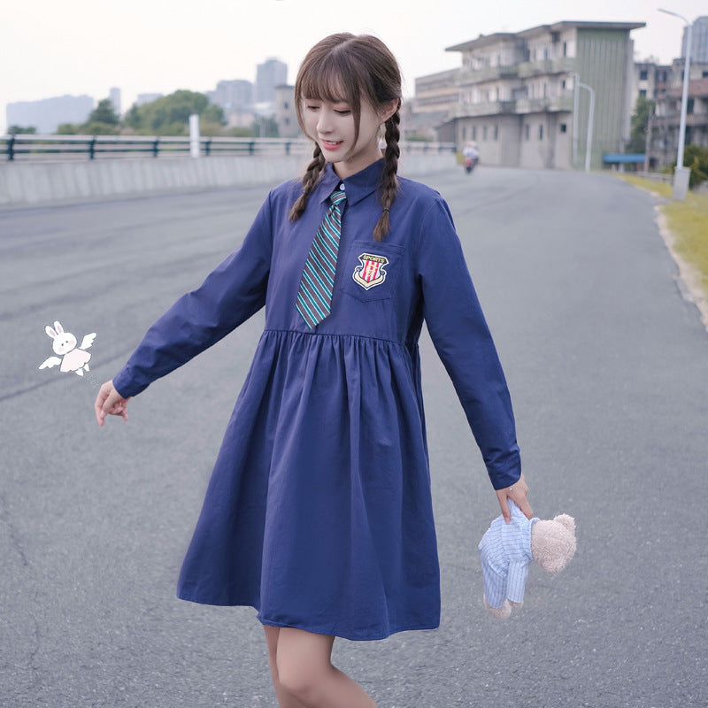 Gothic Lolita Harajuku Style Clothing Girl Long Sleeve Dress Cute Solid Color Maxi Dress