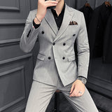 Double Brewed Seersucker Suit Men's Suit Set Slim Striped Casual