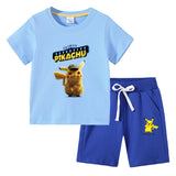 Children Pokemon Pikachu Tshirts & Shorts Cotton Short Sleeve Shorts Suit Two Neutral