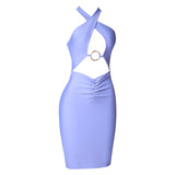 Women Bodycon Dress Summer Metal Button Sexy Dress