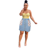 Women Plus Size Dresses Fashionable Floral Stitching Denim Skirt