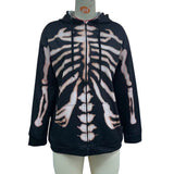Skull Hoodie Long Hooded Jacket Halloween Skull Print Zipper Jacket