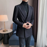 Double Brewed Seersucker Suit Fall Winter Men Casual Top Coat