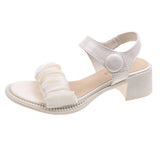 Nude Chunky Heel Pearl Sandals Roman Shoes