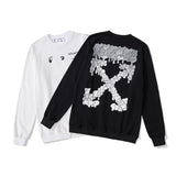 Off White Sweatshirts Long Sleeve round Neck Neck Sweater Autumn and Winter Gray Melting Arrow Pattern round Neck Pullover Terry Sweater