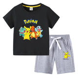 Children Pokemon Pikachu Tshirts & Shorts Cotton Short Sleeve Shorts Two Pieces Neutral