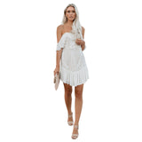 Spring and Summer Lace Sexy Temperament off-Shoulder Lace Lotus Leaf Dress