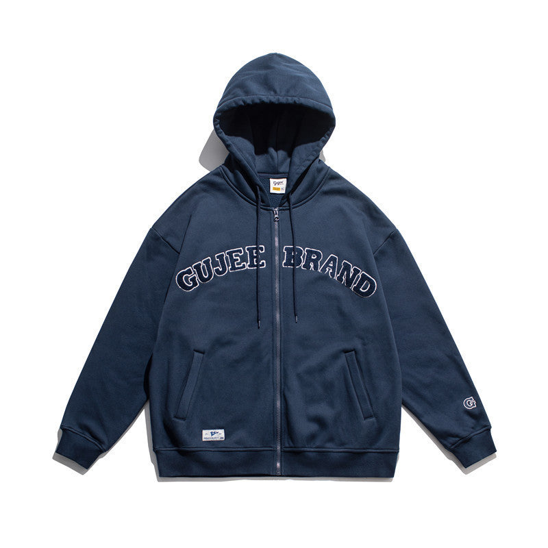 Slogan Graphic Hoodie Flocking Letter Embroidery Thickening Sweater Couple Cardigan Top