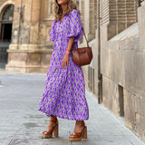 Women Bohemian Dress Women's Summer Short Sleeve Printed Dress
