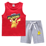 Children Pokemon Pikachu Tshirts & Shorts Vest Middle Pants Sports Casual Thin Two Pieces