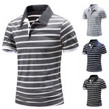 Men's T-Shirt Summer Short Sleeve Striped Color Stitching Turnover Neck Polo Shirt