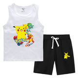 Children Pokemon Pikachu Tshirts & Shorts Summer Vest Middle Pants Sports Casual Thin Two Pieces