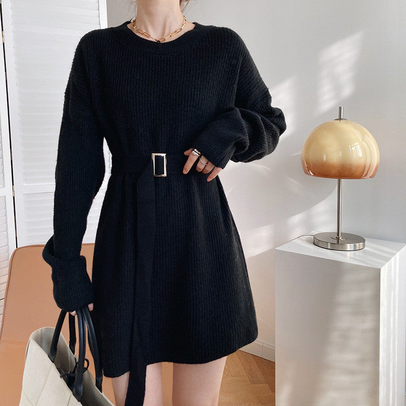 Sweater Dress Outfit With Tights 2 Piece Set Knitted Dress Women's Belt Waist-Tight Autumn