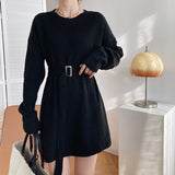 Sweater Dress Outfit With Tights 2 Piece Set Knitted Dress Women's Belt Waist-Tight Autumn