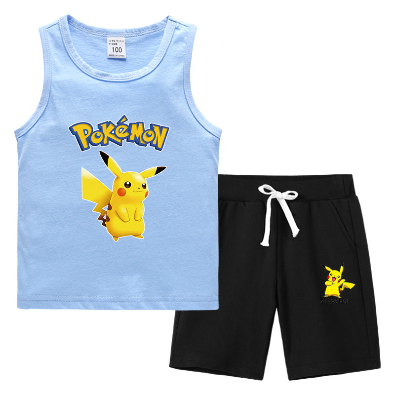 Children Pokemon Pikachu Tshirts & Shorts Vest Middle Pants Sports Casual Thin Two Pieces