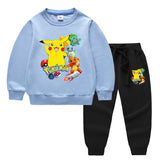 Children Pokemon Pikachu Hoodie & Pant Set Two-Piece Solid Color Baby Cotton Sweater Set