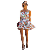 Spring and Summer Chiffon Printed Large Swing Strap Lace-up Temperament Commute Dress