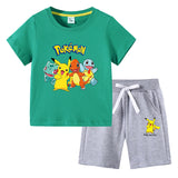 Children Pokemon Pikachu Tshirts & Shorts Cotton Short Sleeve Shorts Two Pieces Neutral