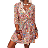Beth Dutton Bohemian Dress Winter Autumn Midi Dresses Printed V-neck Three-Quarter Sleeve Casual Dress