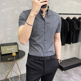 Men's Shirt Vertical Stripe Printed Slim-Fit Short-Sleeved Shirt