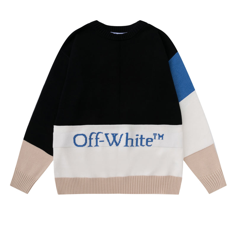 Off White Winter Fleece Sweatshirts Autumn Knitted Sweater for Men and Women