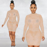 Kesha Black Dress Women's Fashion Sexy Mesh See-through Long Sleeve Nightclub Hot Rhinestone Dress