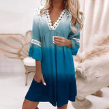 Women Exotic Dresses V-neck Printed Lace Dress