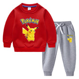 Children Pokemon Pikachu Hoodie & Pant Set Fleece Lined Padded Warm Keeping Winter Clothes Sweatershirt Suit