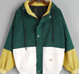 Corduroy Patch Jacket Loose Color Matching Hooded Baseball Uniform Corduroy