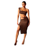 Women Top & Skirt 2 Piece Set Summer Vest Slim Fit Sexy Cutout Skirt Suit