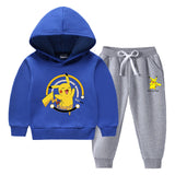Children Pokemon Pikachu Hoodie & Pant Set Fleece Lined Padded Warm Keeping Winter Clothes Sweatershirt Suit