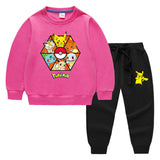 Children Pokemon Pikachu Hoodie & Pant Set Sweater Suit Solid Color Cotton Warm Trend