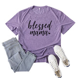 Boy Mama T Shirts Blessed Mama Letter Print Short-Sleeve T-shirt