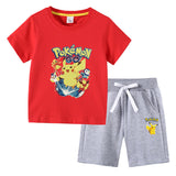 Children Pokemon Pikachu Tshirts & Shorts Cotton Short Sleeve Shorts Two Pieces Neutral