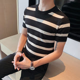 Men Short Sleeve T-Shirt Knitted T-shirt round Neck Pullover T-shirt