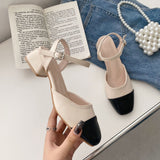 Nude Pumps Block Heel Chunky Heel Retro Sandals