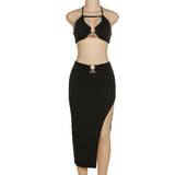 Women Top & Skirt 2 Piece Set Summer Backless Underwaist Sheath Skirt Suit