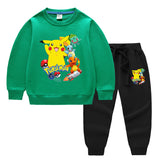 Children Pokemon Pikachu Hoodie & Pant Set Two-Piece Solid Color Baby Cotton Sweater Set