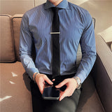 Men Shirts Striped Business Casual Long Sleeve Shirt
