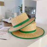 Straw Hat Flat Top Hat Summer Sun Protection by the Sea Beach Hat