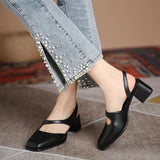 Nude Block Heel Sandals Simple Thick Heel Shoes