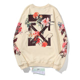 Off White Long Sleeve Round Neck Sweater Flower Arrow Pattern Crew Neck Pullover Sweatshirt Men And Women