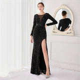Sequin Evening Dress Elegant Long Style Long Sleeve Sequined Evening Dress